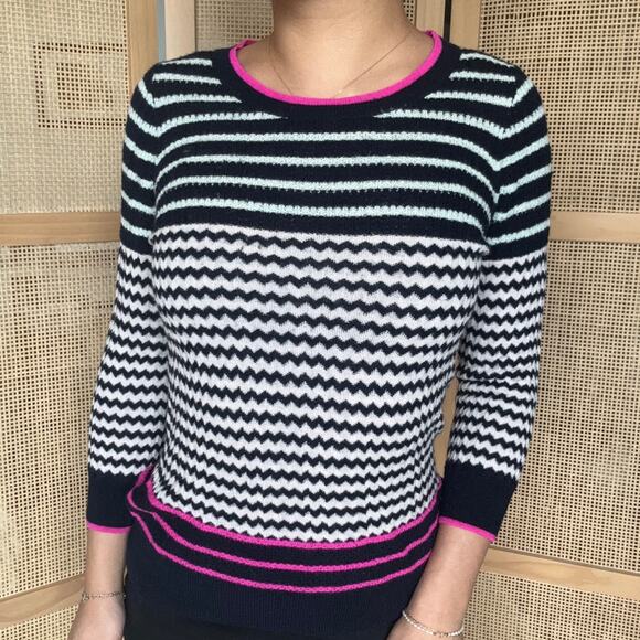 j crew merino wool striped sweater black and white size small - Picture 1 of 6